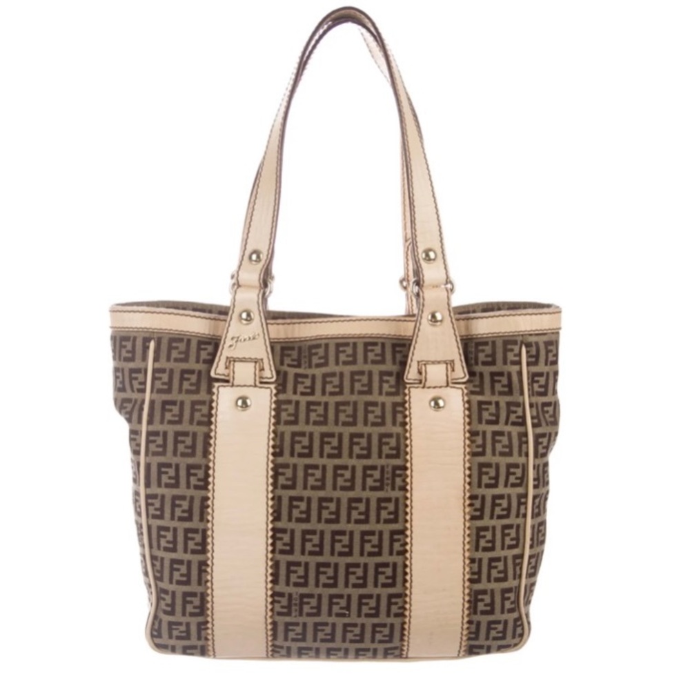FENDI Leather-Trimmed Zucchino Tote